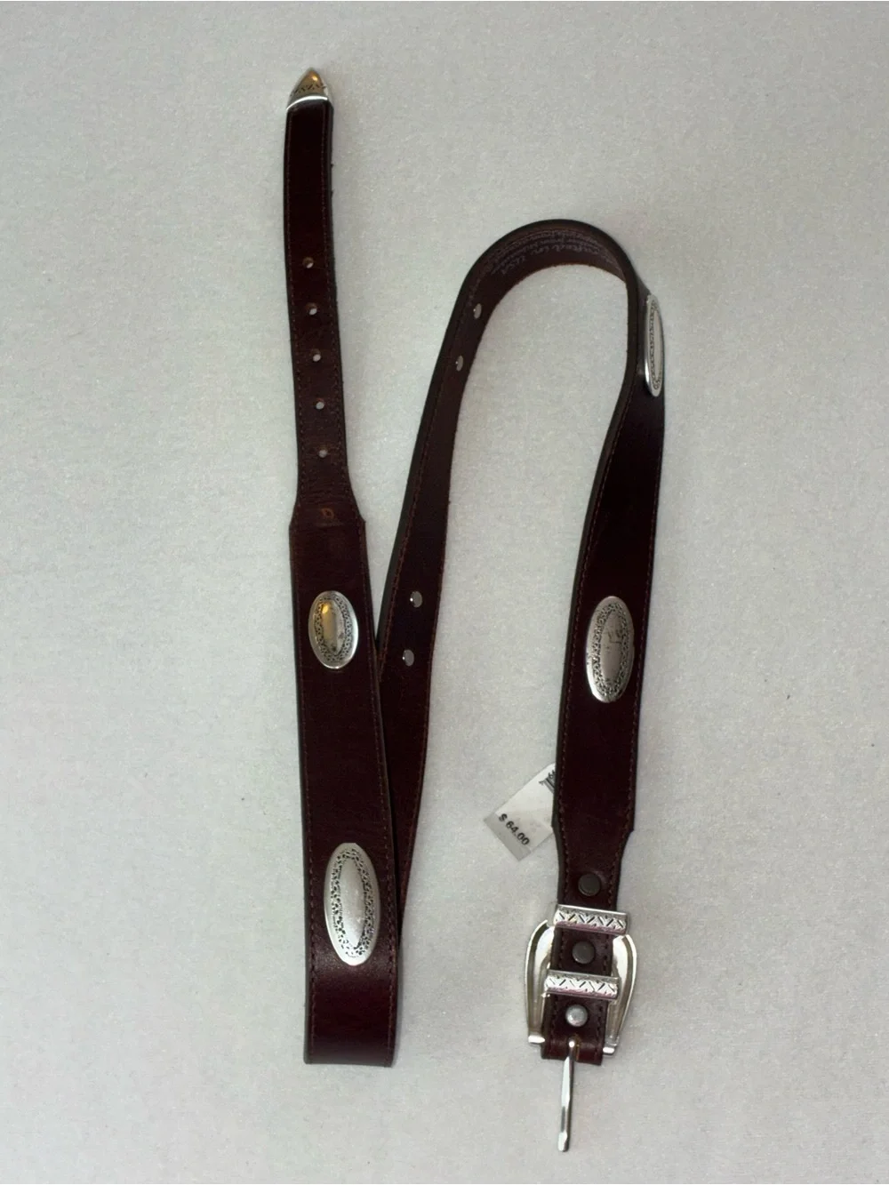 Men's Brighton Dark Brown Leather Western Belt with silver concho